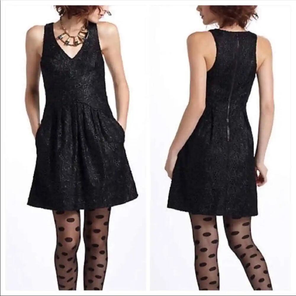 Anthropologie Black Textured Mini Dress